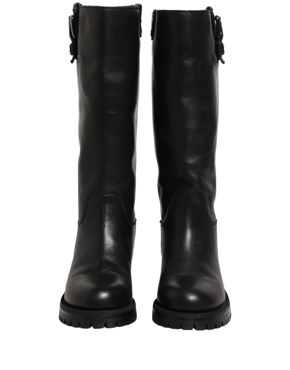 Dolce & Gabbana Black Leather Buckle Detail Mid Calf Boots Shoes
