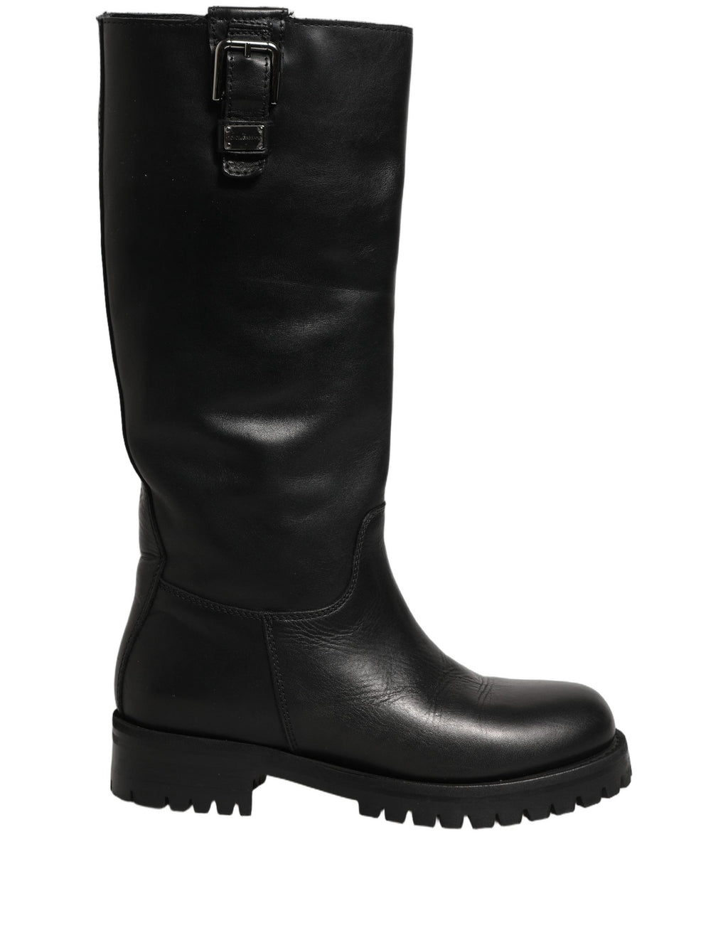 Dolce & Gabbana Black Leather Buckle Detail Mid Calf Boots Shoes