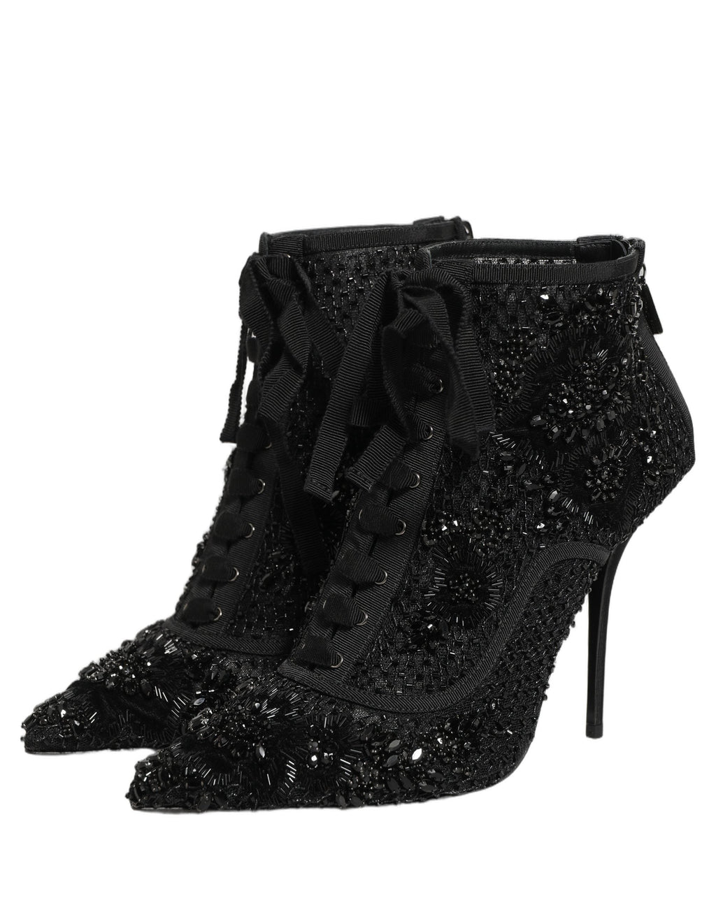 Dolce & Gabbana Black Embellished Mesh Ankle Boots Shoes