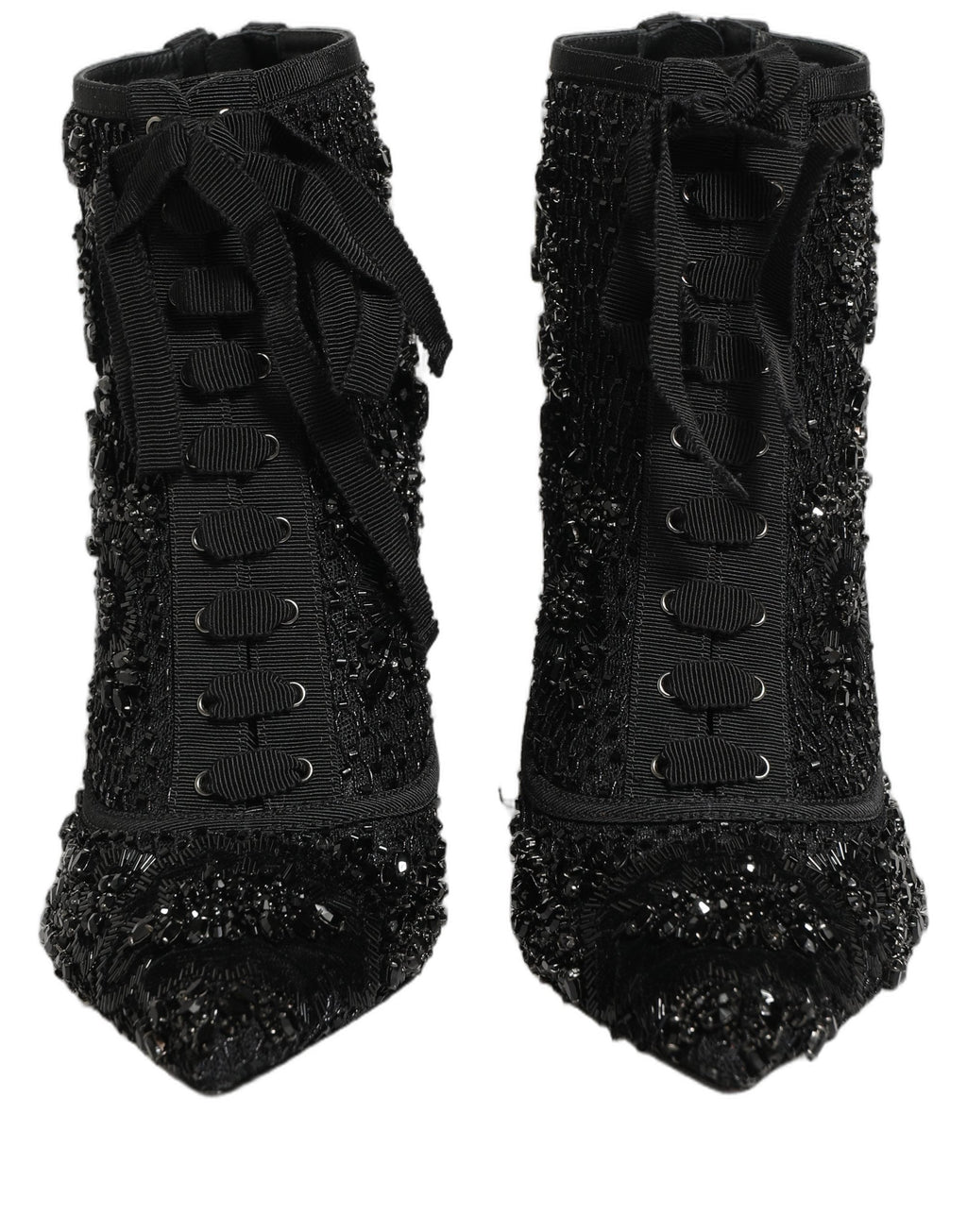 Dolce & Gabbana Black Embellished Mesh Ankle Boots Shoes