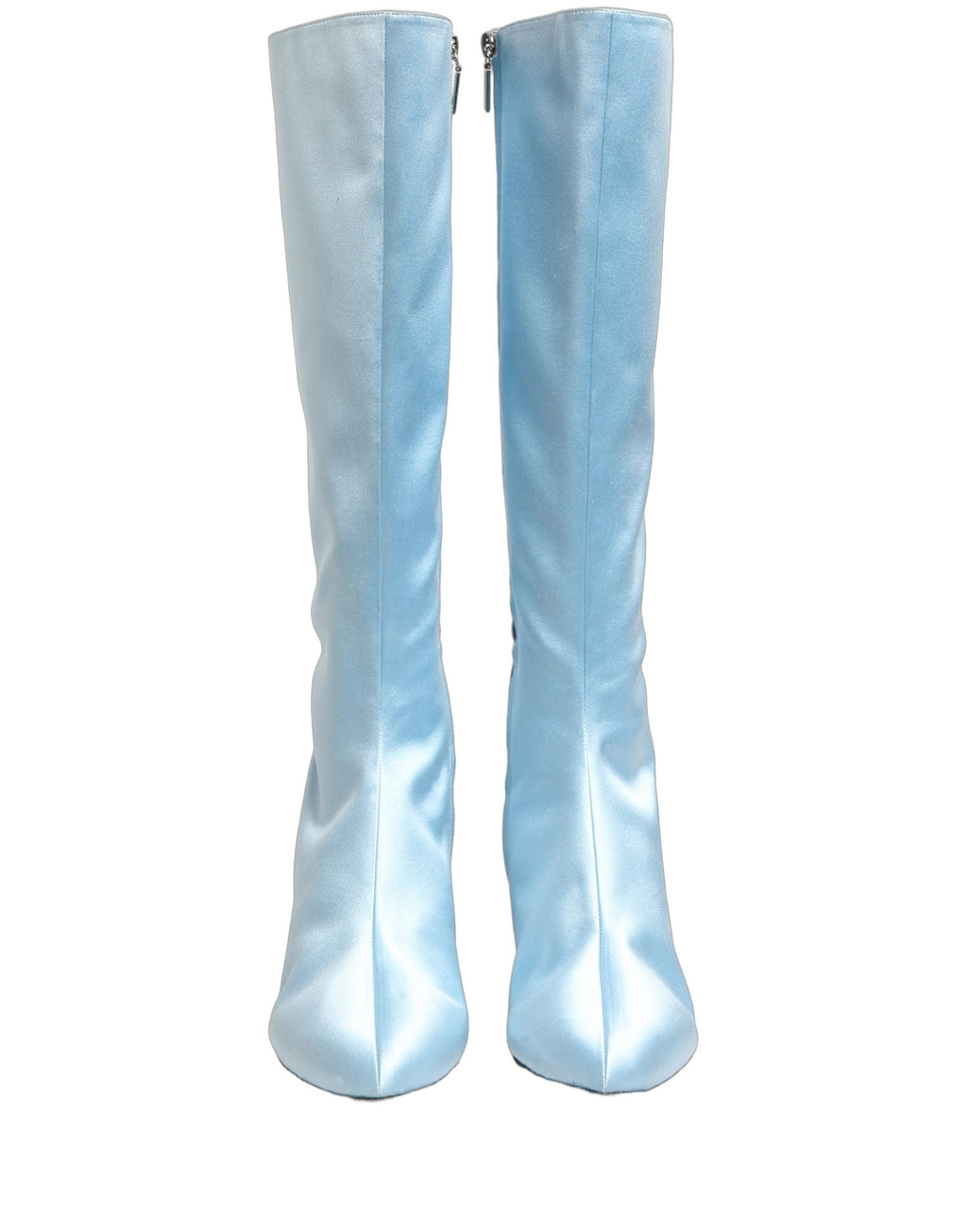Dolce & Gabbana Light Blue Satin Knee High Boots Shoes