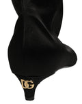 Dolce & Gabbana Black Satin Knee High Kitten Boots Shoes