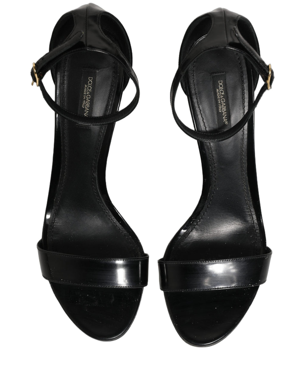 Dolce & Gabbana Black Leather Ankle Strap Heels Sandals Shoes