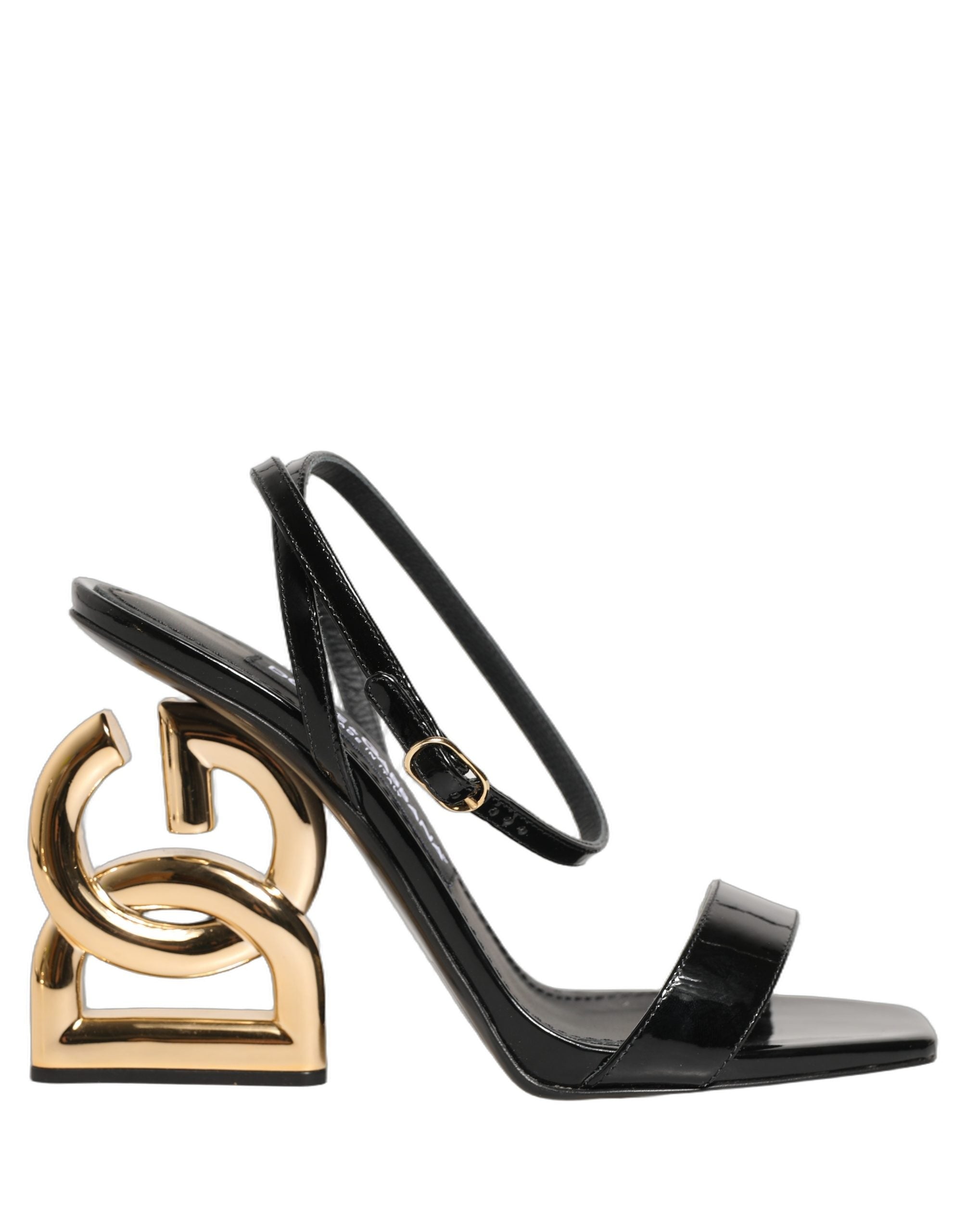 Dolce & Gabbana Black Leather Ankle Strap Heels Sandals Shoes