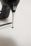 Dolce & Gabbana Black Leather T-strap Heels Sandals Shoes