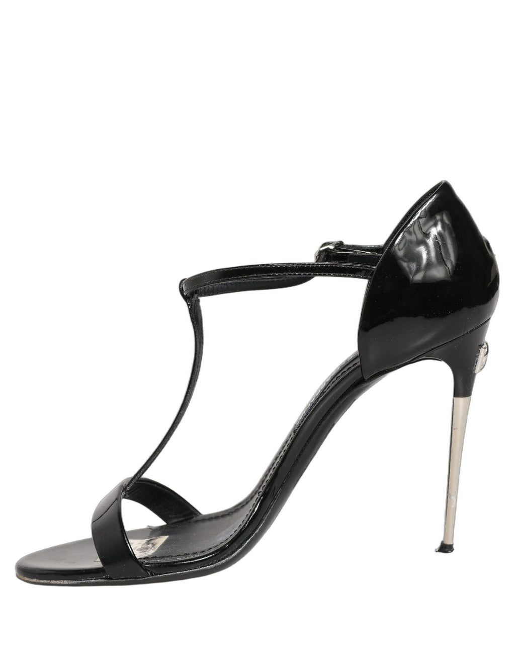 Dolce & Gabbana Black Leather T-strap Heels Sandals Shoes