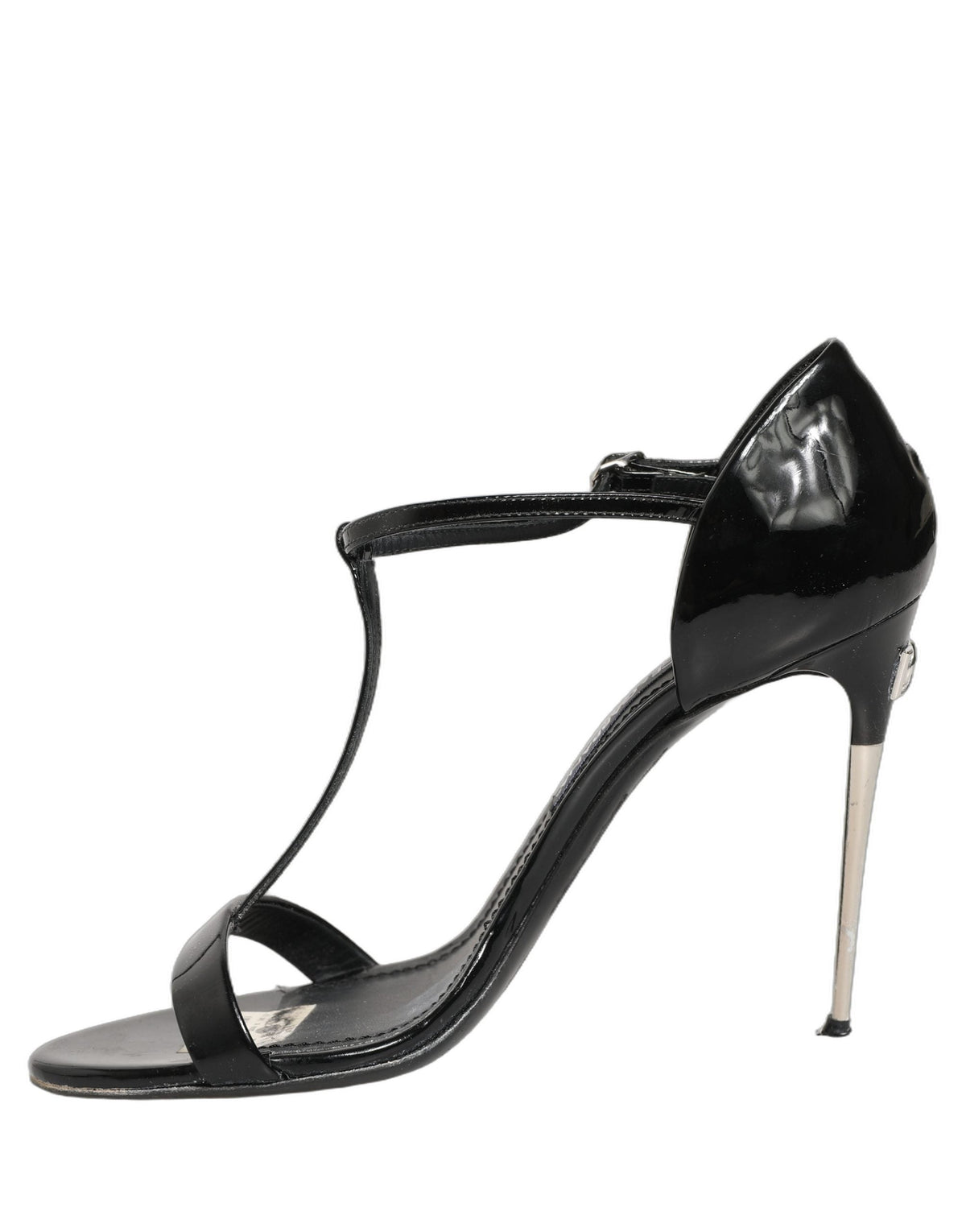 Dolce & Gabbana Black Leather T-strap Heels Sandals Shoes