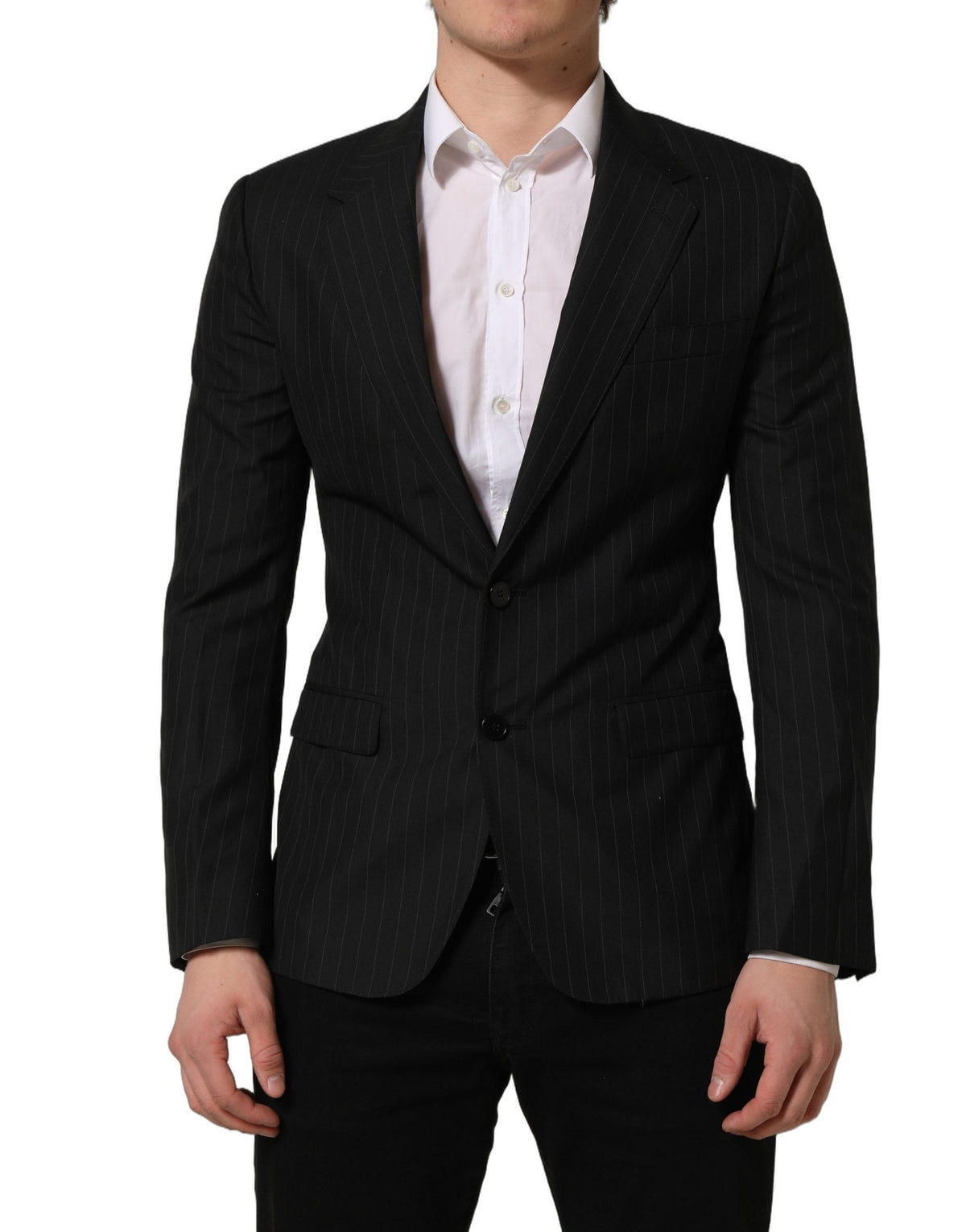 Dolce & Gabbana Dark Gray Stripes Wool Single Breasted Blazer