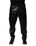 Dolce & Gabbana Black PU Leather Zipper Men Trouser Pants