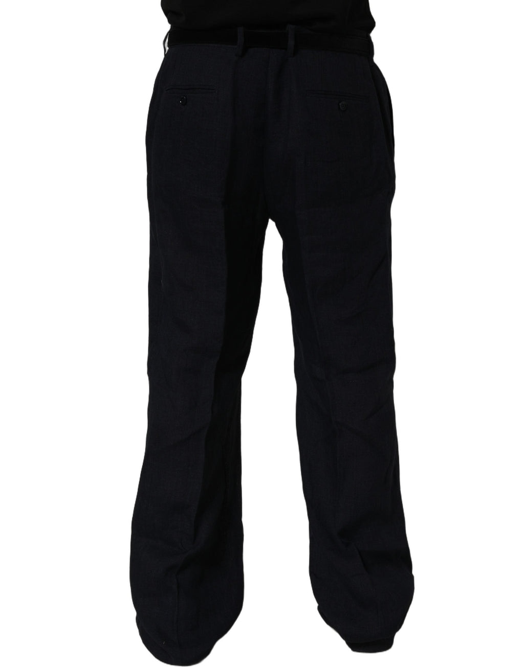 Dolce & Gabbana Black Linen Straight Leg Dress Trouser Pants