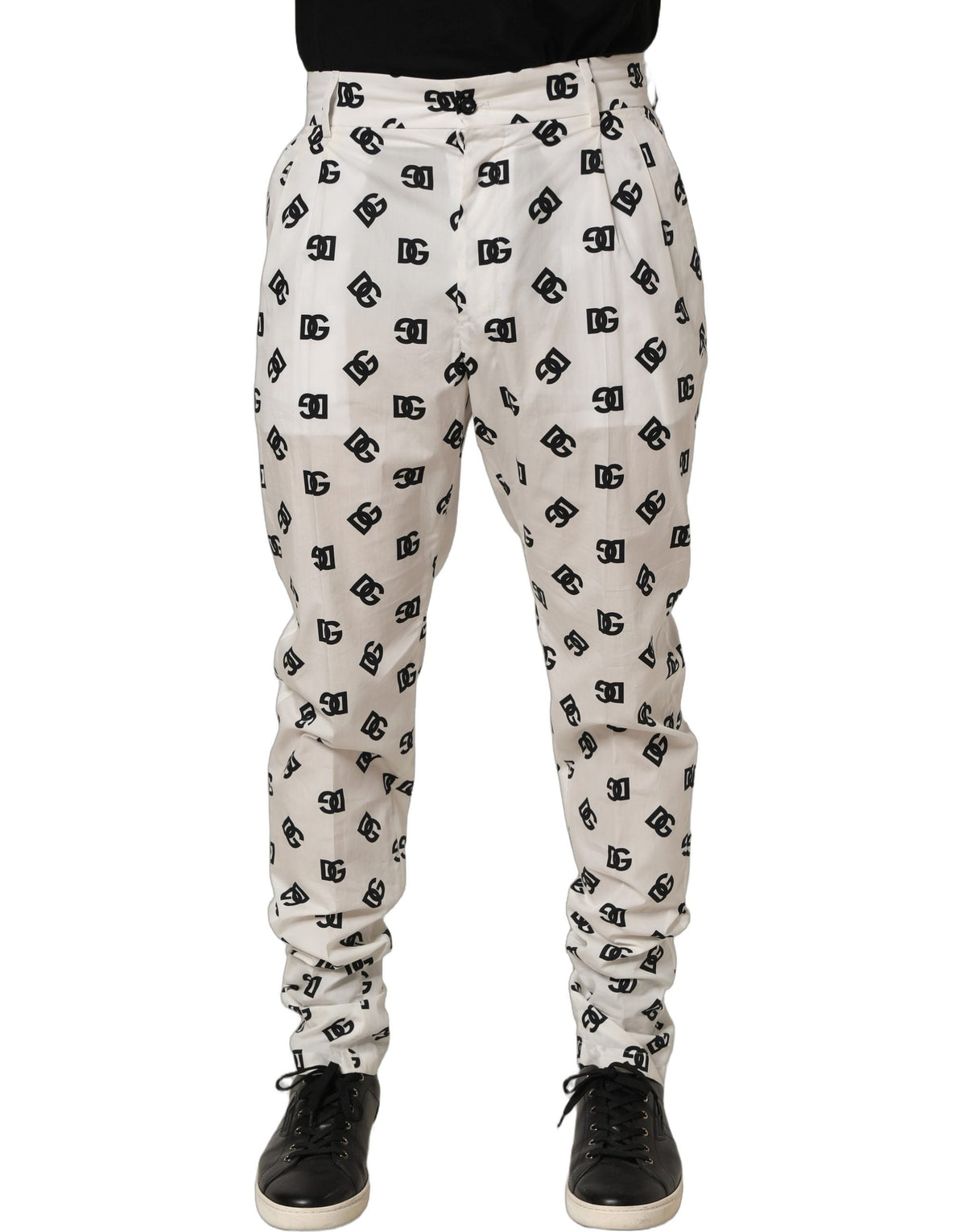 Dolce & Gabbana White Logo Skinny Leg Dress Men Trouser Pants
