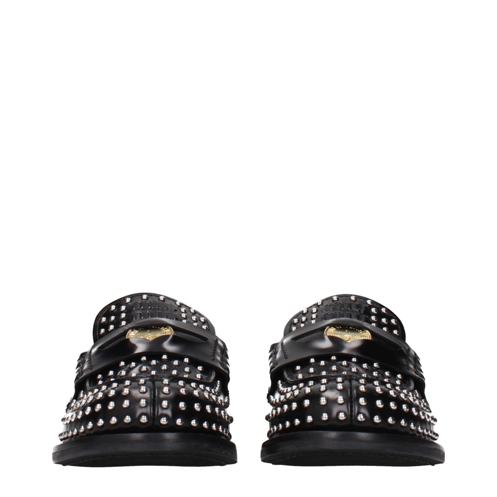 Miu Miu Black Leather Slip-On Loafers