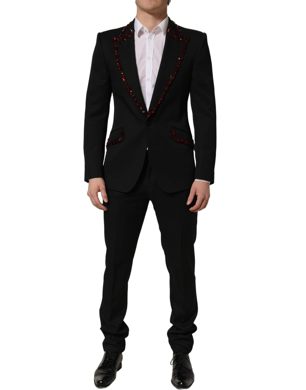 Dolce & Gabbana Black Wool Crystal Embellished 2 Piece Suit