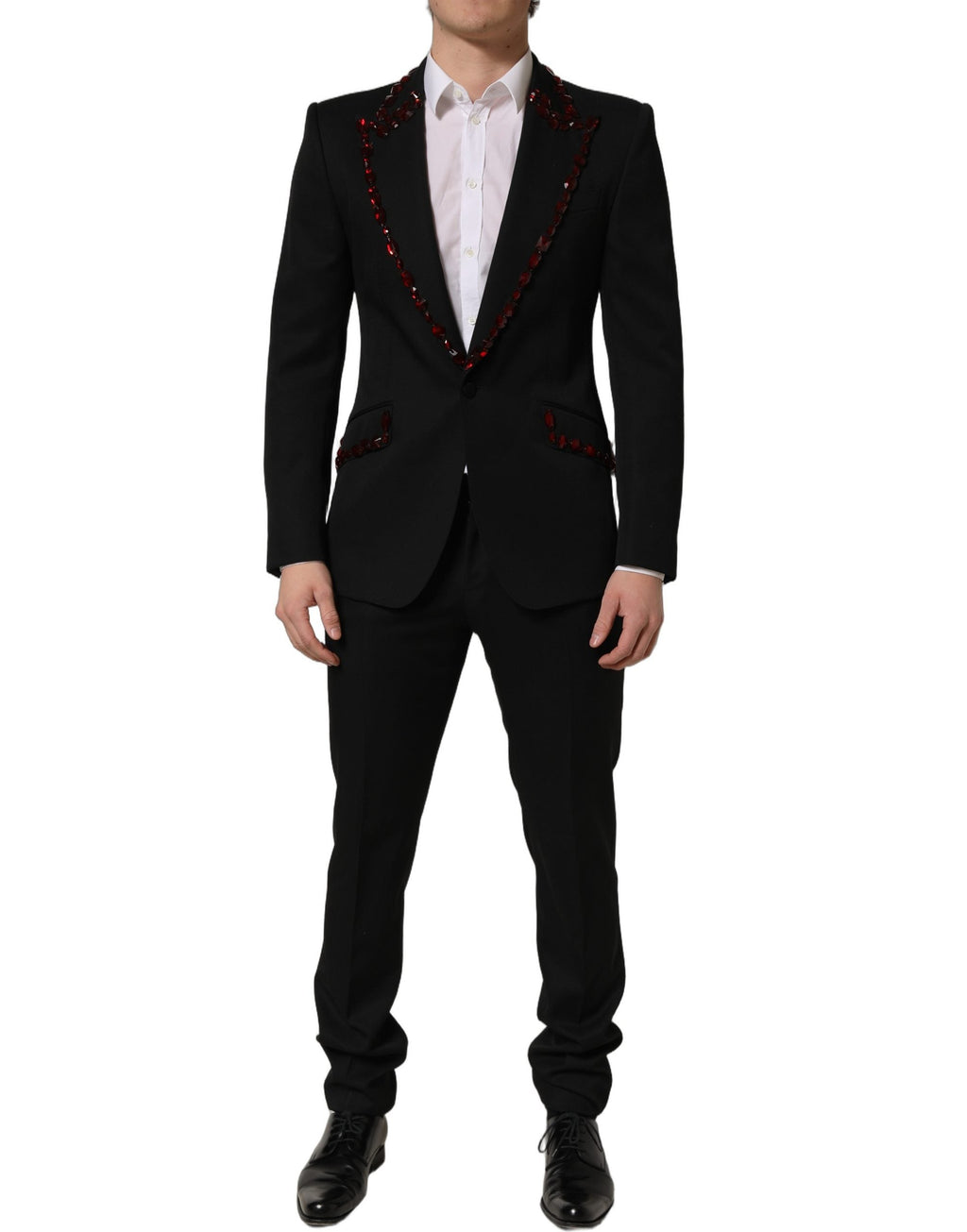 Dolce & Gabbana Black Wool Crystal Embellished 2 Piece Suit