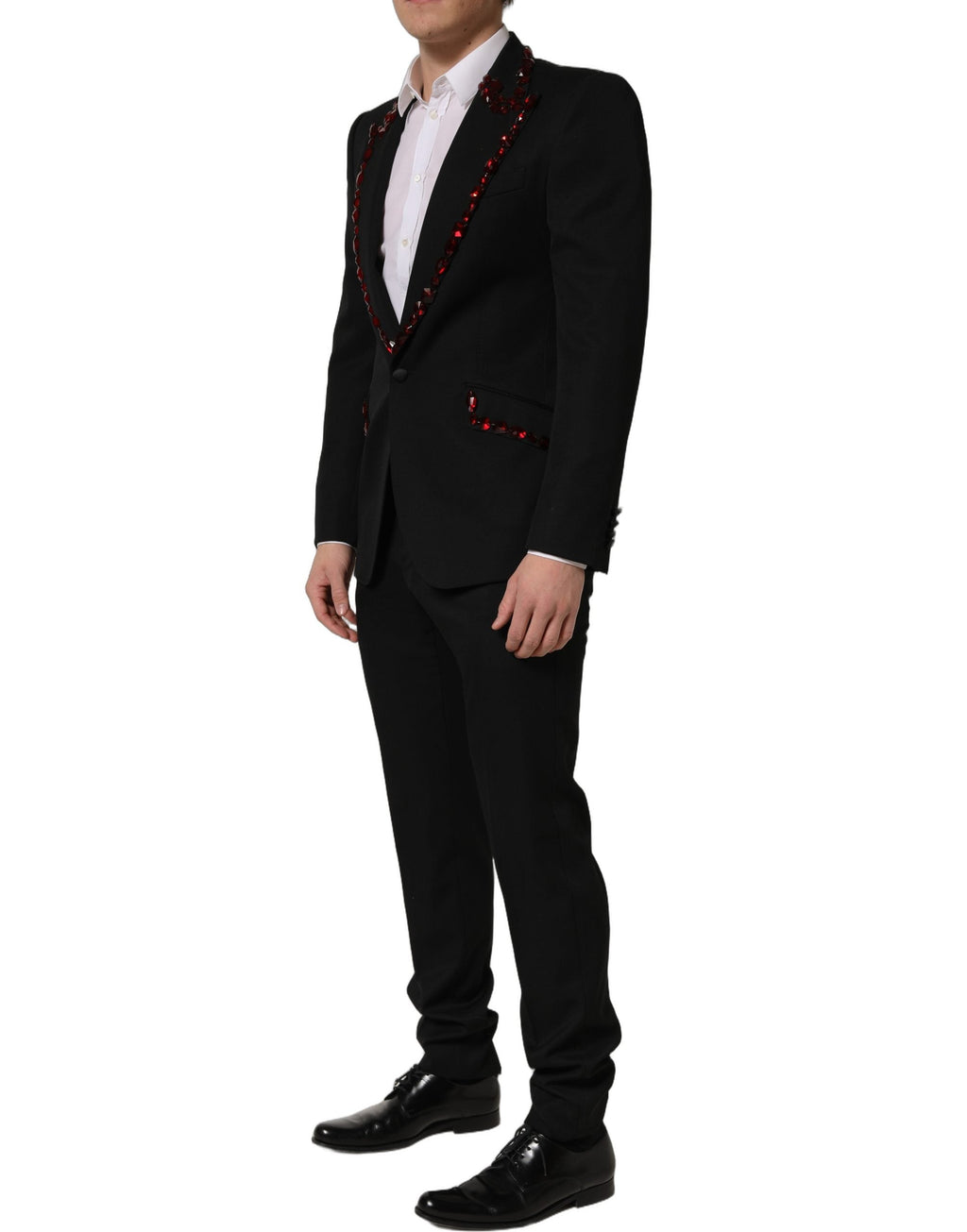 Dolce & Gabbana Black Wool Crystal Embellished 2 Piece Suit