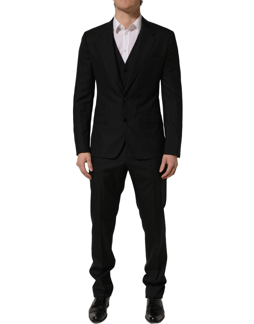 Dolce & Gabbana Dark Gray Stripes Slim Fit Formal 3 Piece Suit