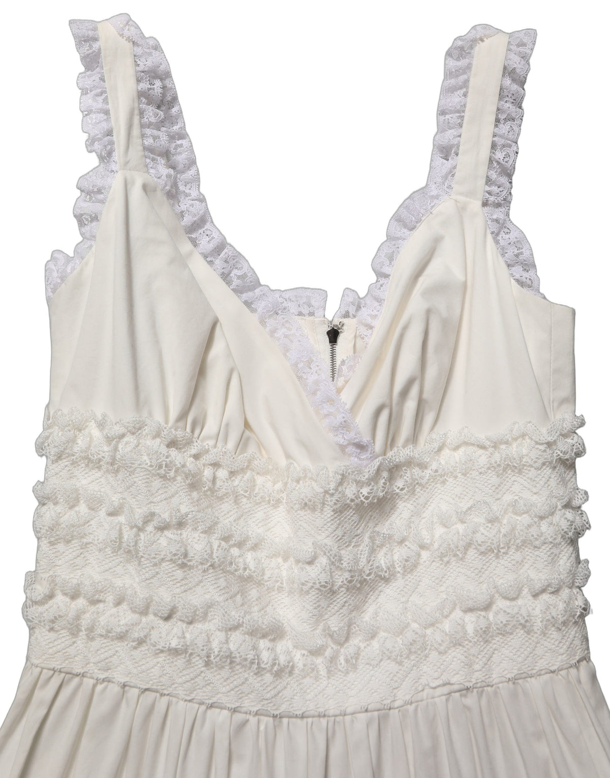Dolce & Gabbana White Cotton Poplin Ruffled Midi Dress