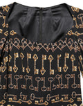 Dolce & Gabbana Black Key Print Long Sleeves Sheath Midi Dress
