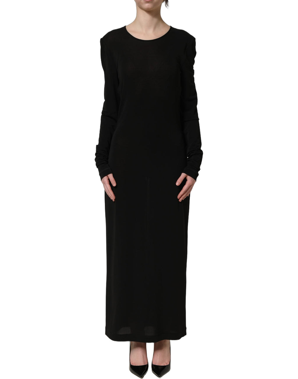 Dolce & Gabbana Black Cotton Long Sleeves Sheath Maxi Dress