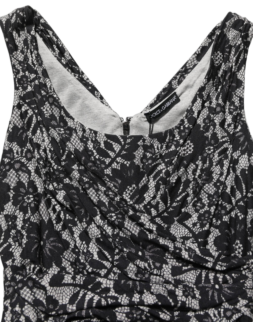 Dolce & Gabbana Black White Floral Lace Sleeveless Midi Dress