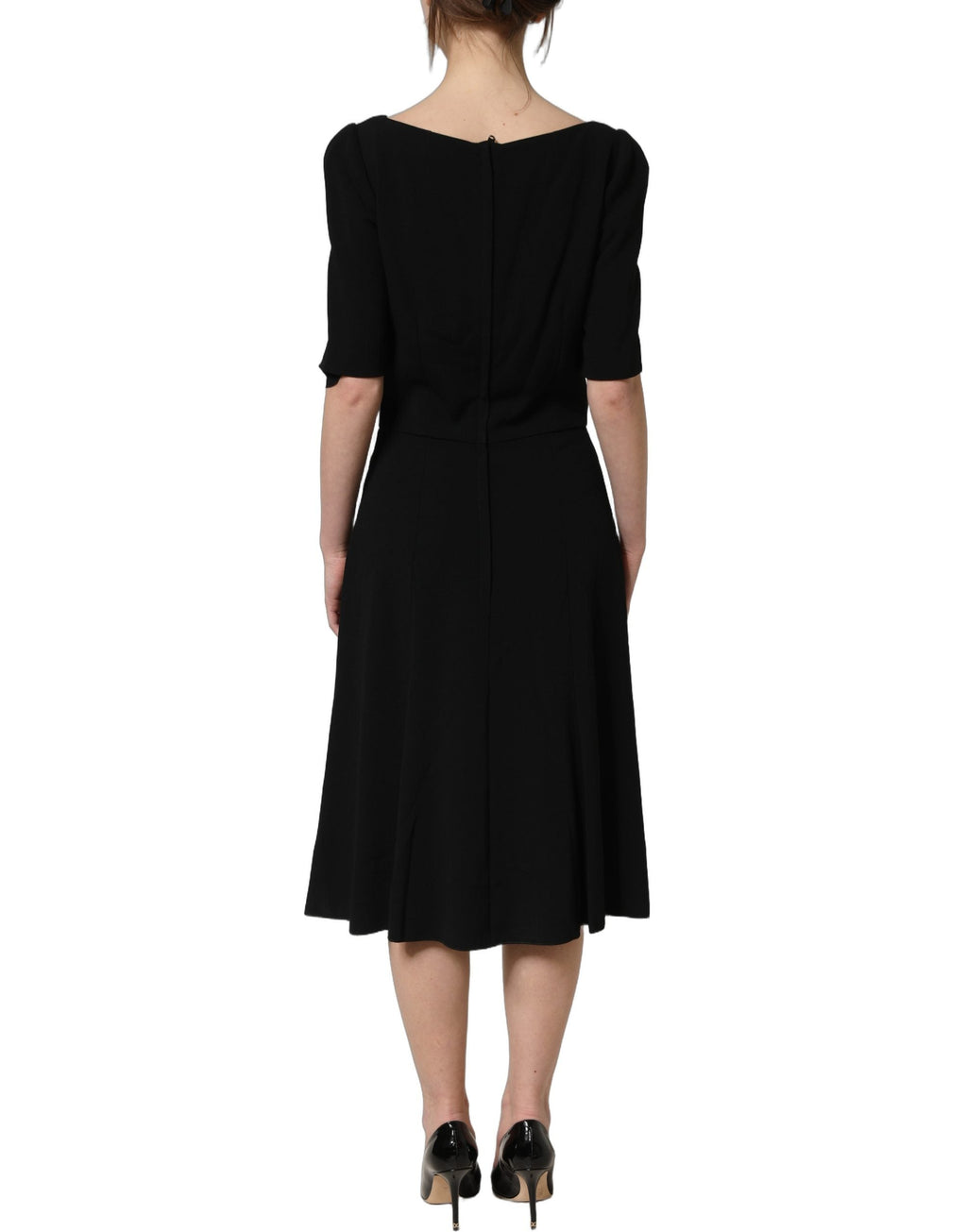 Dolce & Gabbana Black Viscose Short Sleeve A-line Midi Dress