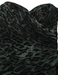 Dolce & Gabbana Green Leopard Print Bustier Draped Midi Dress