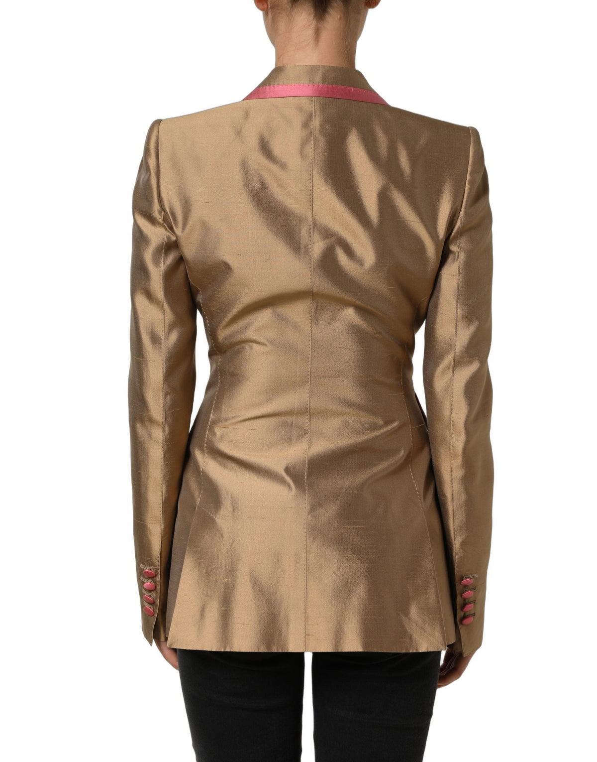 Dolce & Gabbana Gold Silk Double Breasted Coat Blazer Jacket