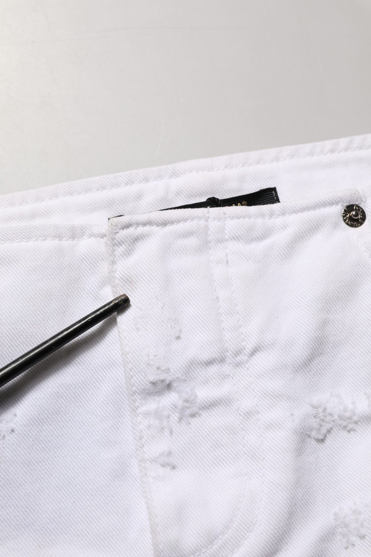 Dolce & Gabbana White Distressed Cotton Denim Mini Skirt