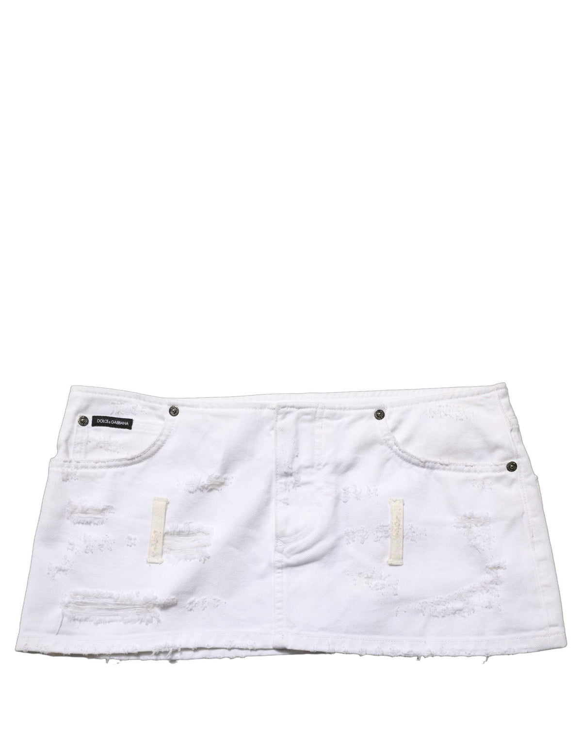 Dolce & Gabbana White Distressed Cotton Denim Mini Skirt