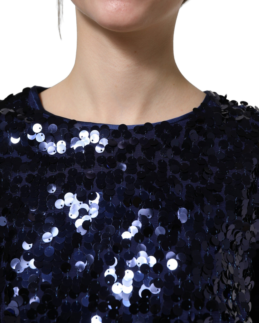 Dolce & Gabbana Blue Sequined Long Sleeves Crop Blouse Top