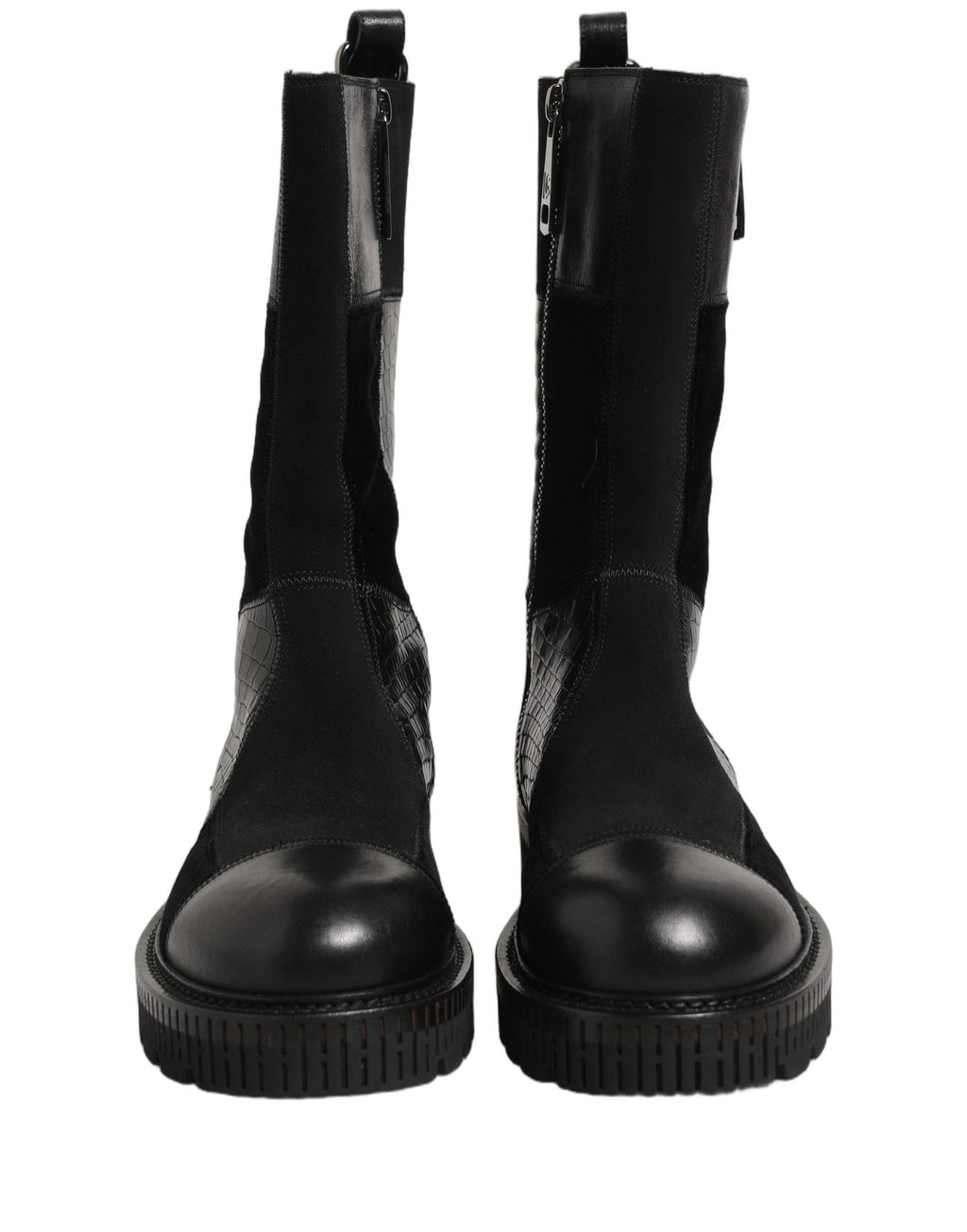 Dolce & Gabbana Black Patchwork Leather Mid Calf Boots Shoes