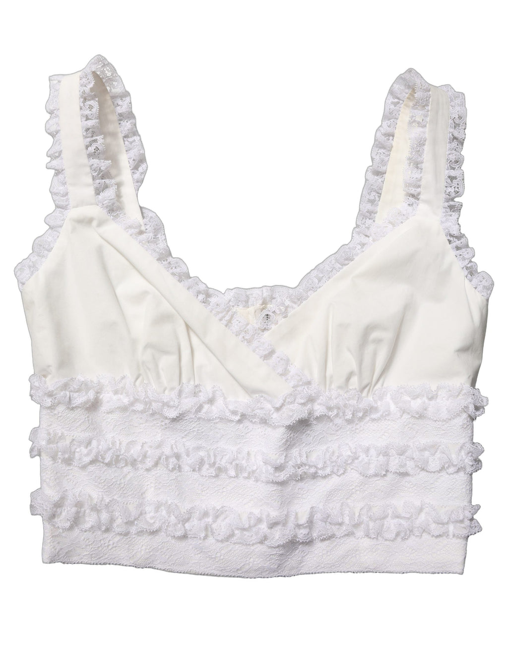 Dolce & Gabbana White Lace Trimmed Cotton Cropped Tank Top