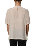 Dolce & Gabbana White Lace Trim Bow Short Sleeves Blouse Top