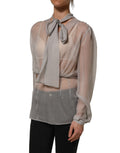 Dolce & Gabbana Gray Sheer Silk Chiffon Shirt Bow Collar Top