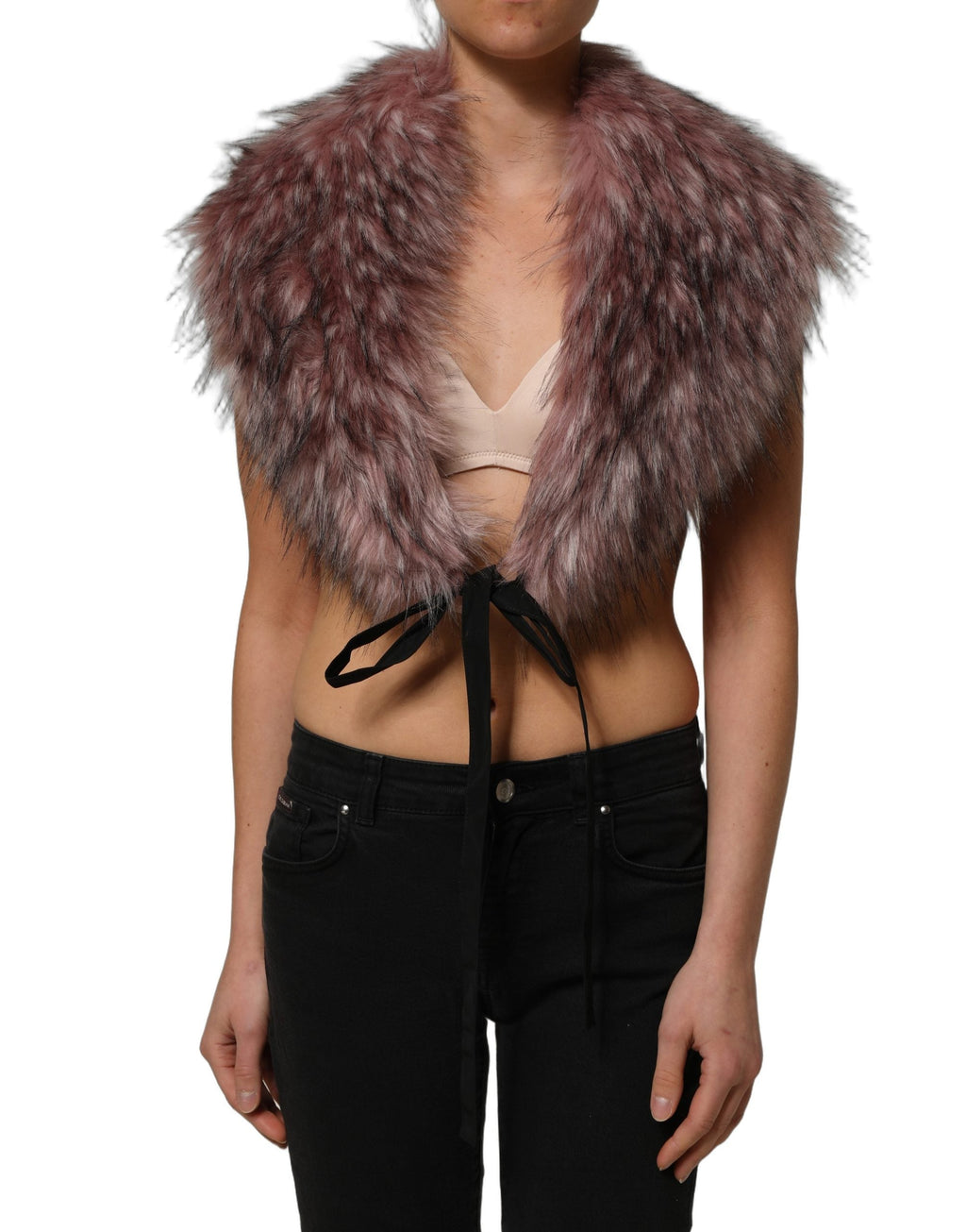 Dolce & Gabbana Pink Acrylic Faux Fur Knit Shrug Vest Top