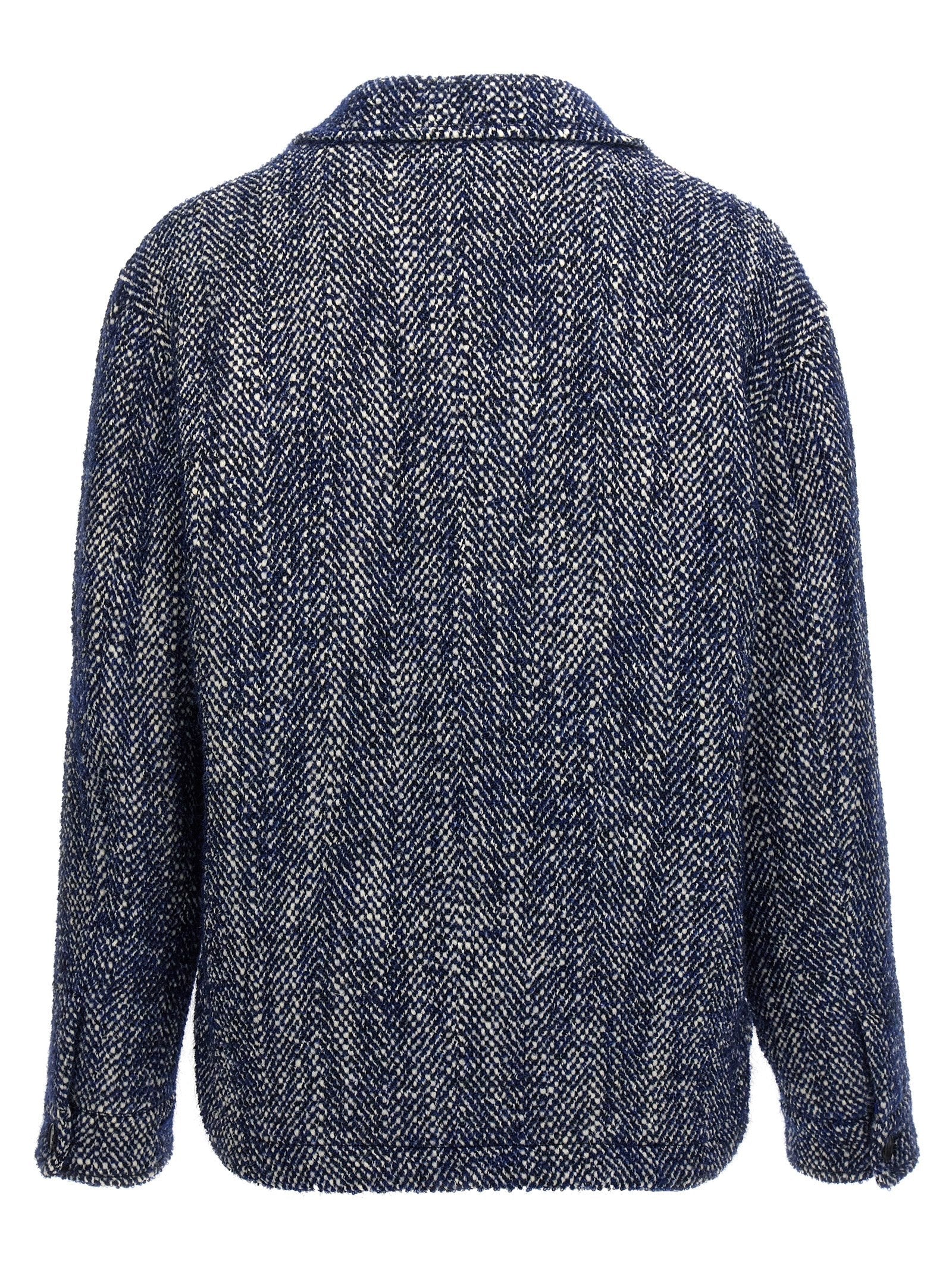 Etro Blue Wool Full-Length Jacket