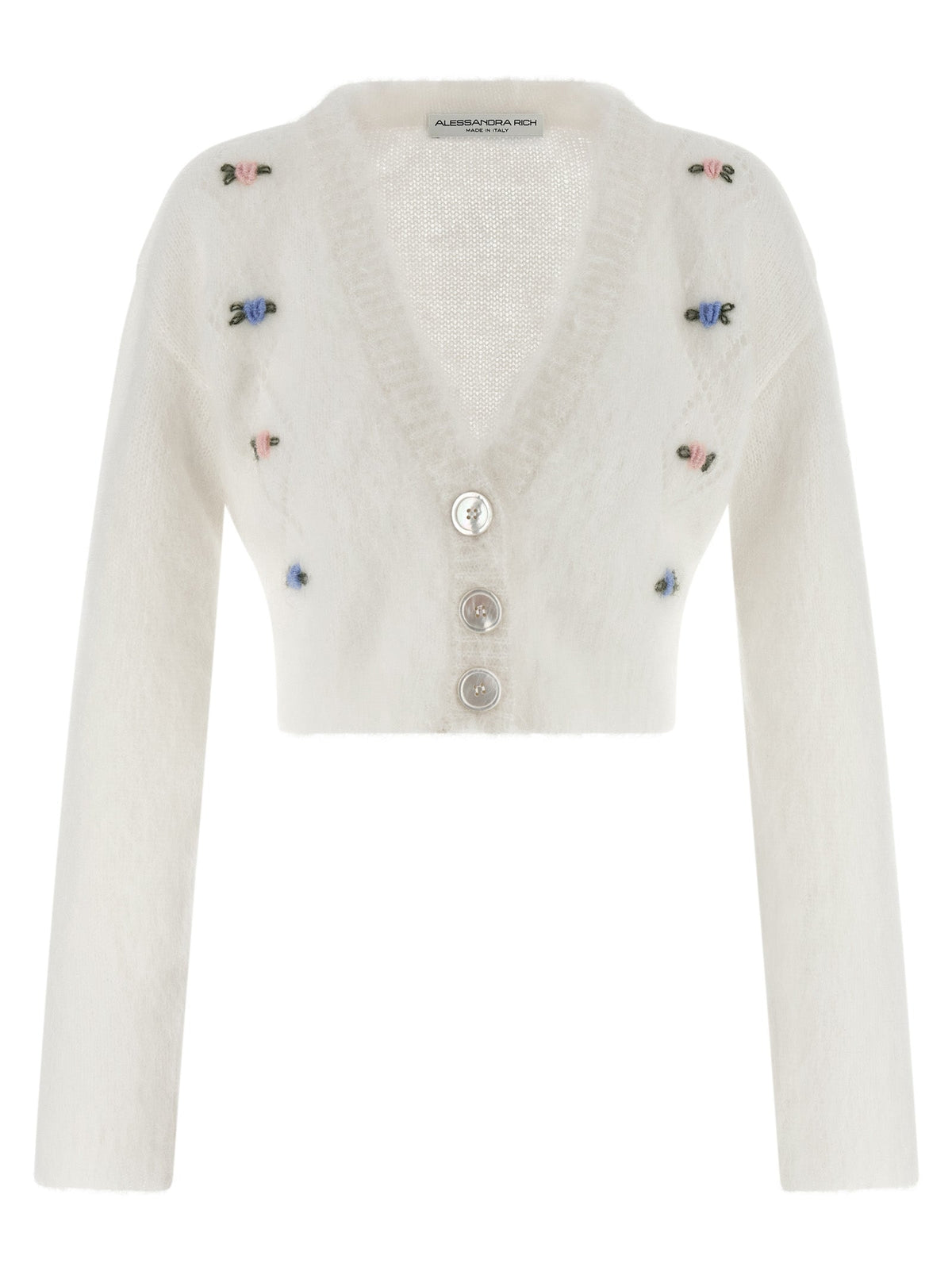 Alessandra Rich White Wool Cardigan