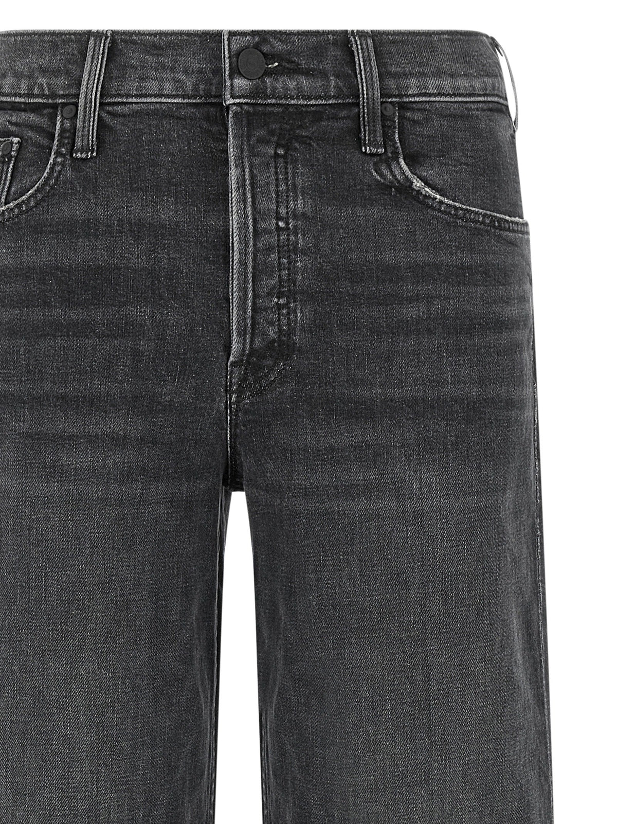Mother Denim Black Cotton Straight-Leg Jeans