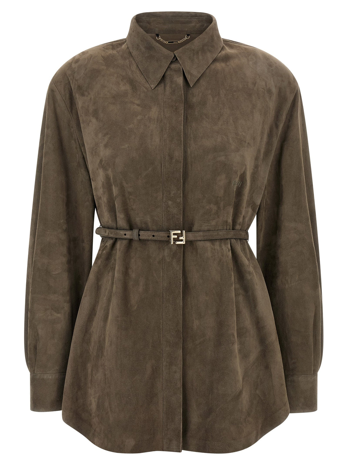 Fendi Gray Lamb Leather Blouse