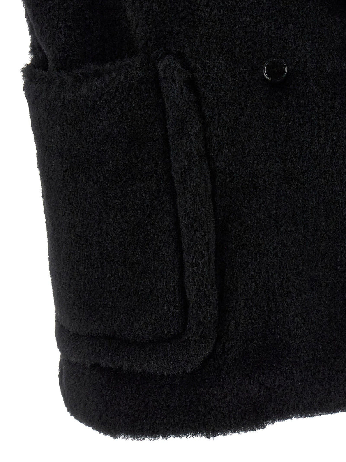 Max Mara Black Alpaca Leather Sleeveless Jacket