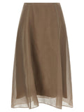 Brunello Cucinelli Beige Silk Midi Skirt
