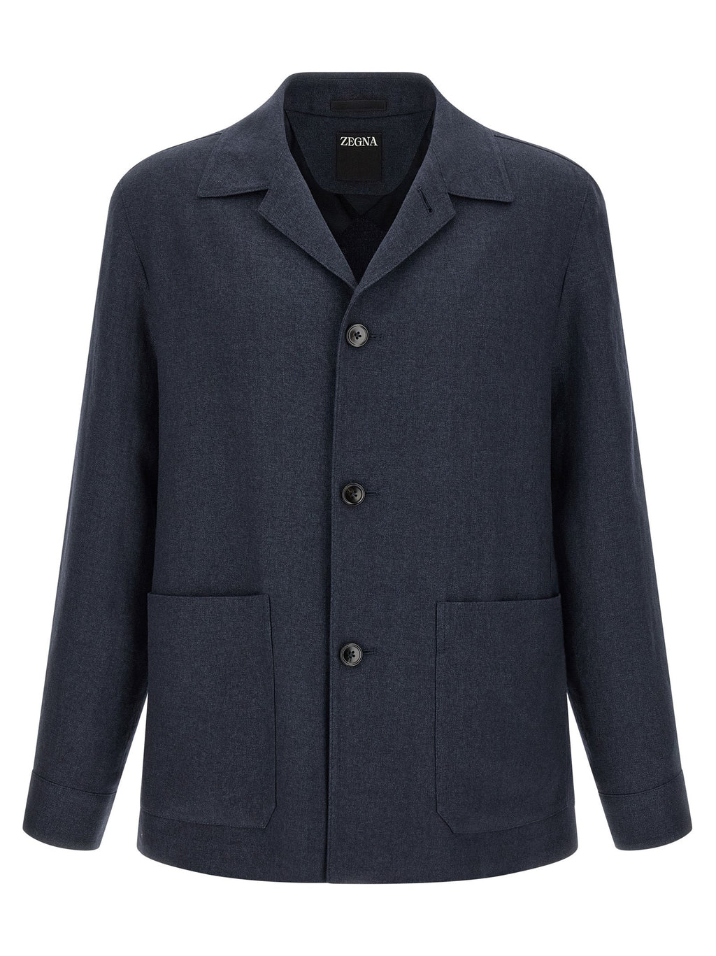 ZEGNA Blue Linen Full-Length Jacket