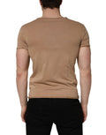 Dolce & Gabbana Brown Cotton Logo Patch Round Neck T-shirt