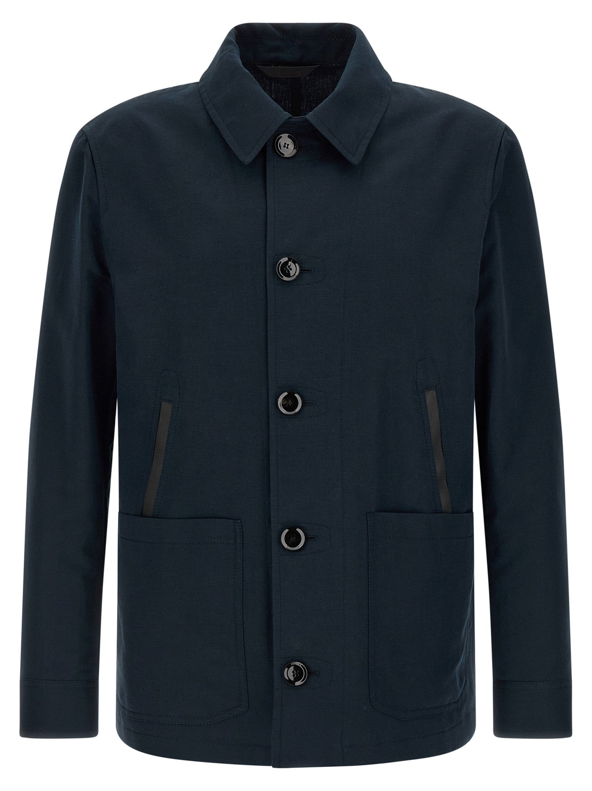 Brioni Blue Linen Full-Length Jacket