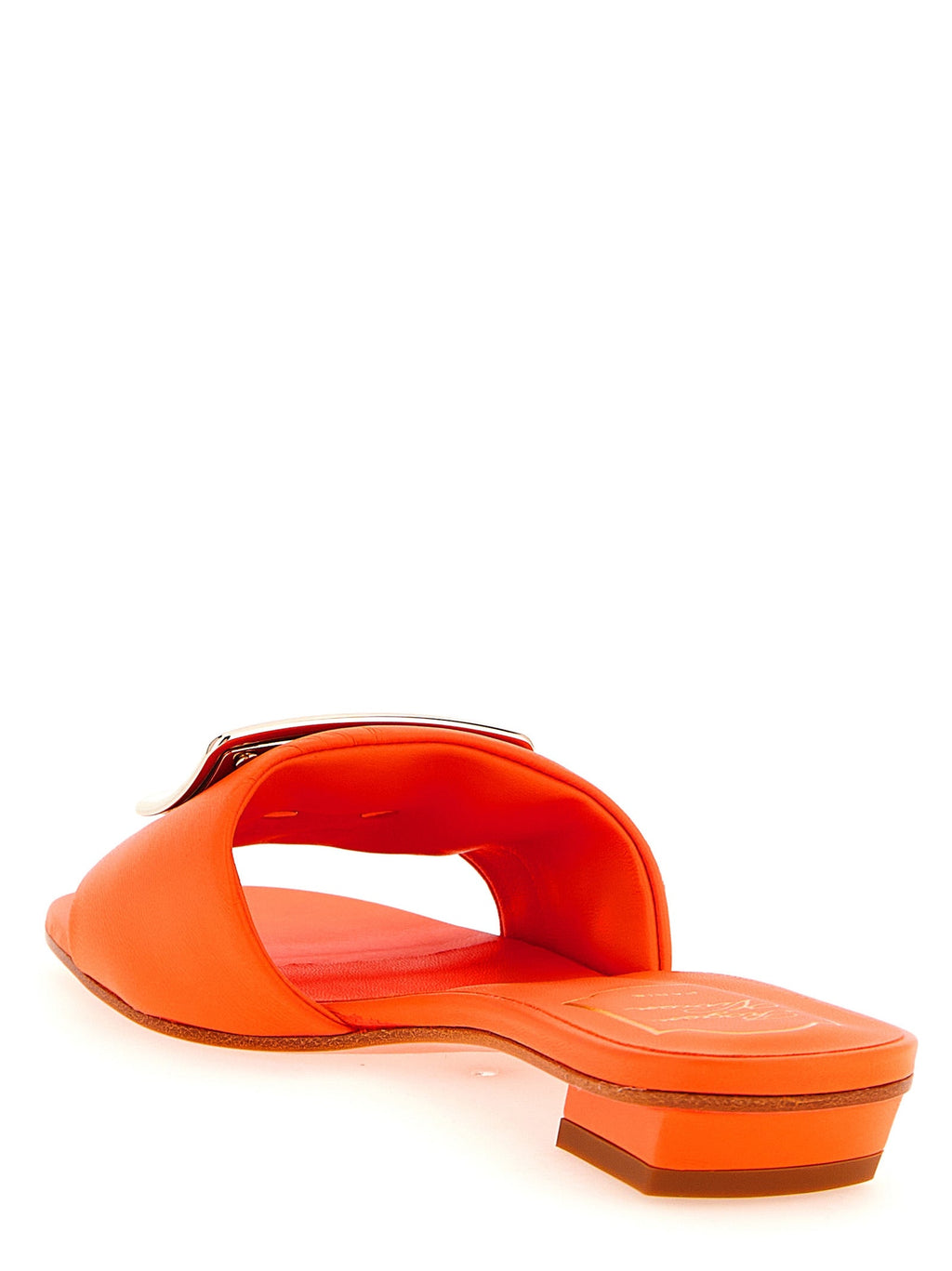 Roger Vivier Orange Lamb Leather Mid Heel Pumps