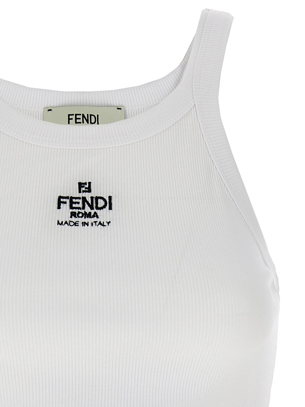 Fendi White Cotton Sleeveles T-Shirt