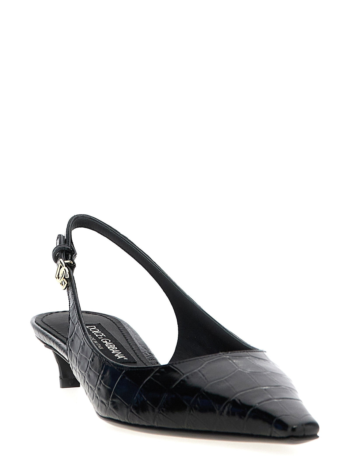 Dolce & Gabbana Black Calfskin Mid Heel Pumps