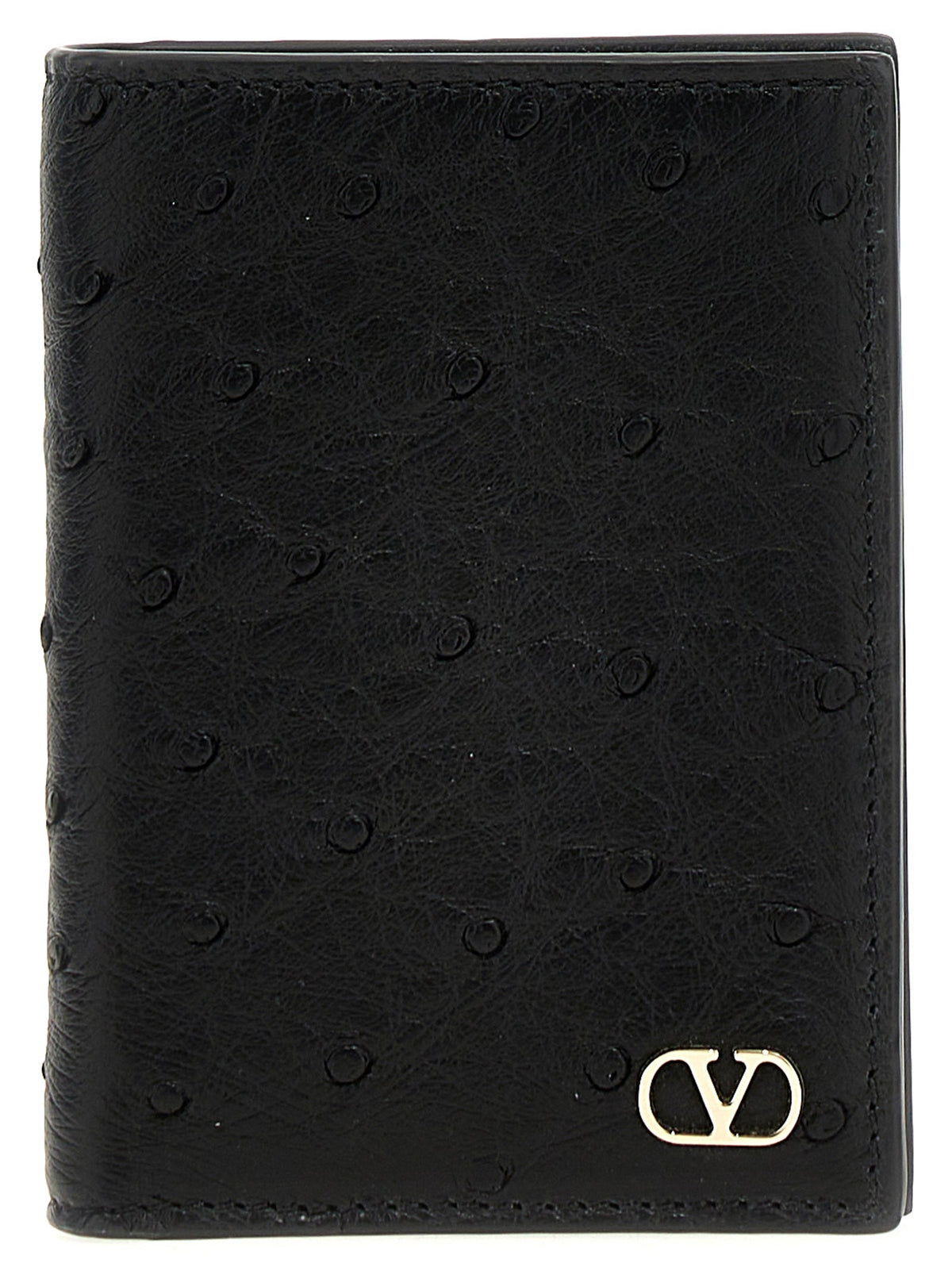 Valentino Garavani Black Ostrich Skin Cardholder