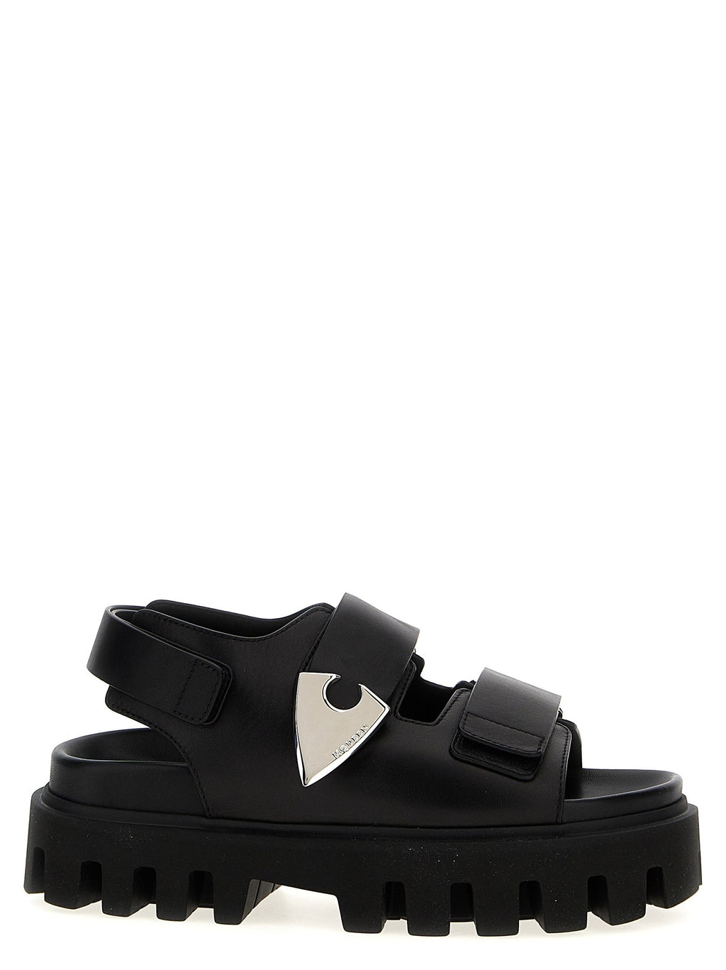 Alexander McQueen Black Calf Leather Bos Taurus Flat Sandals