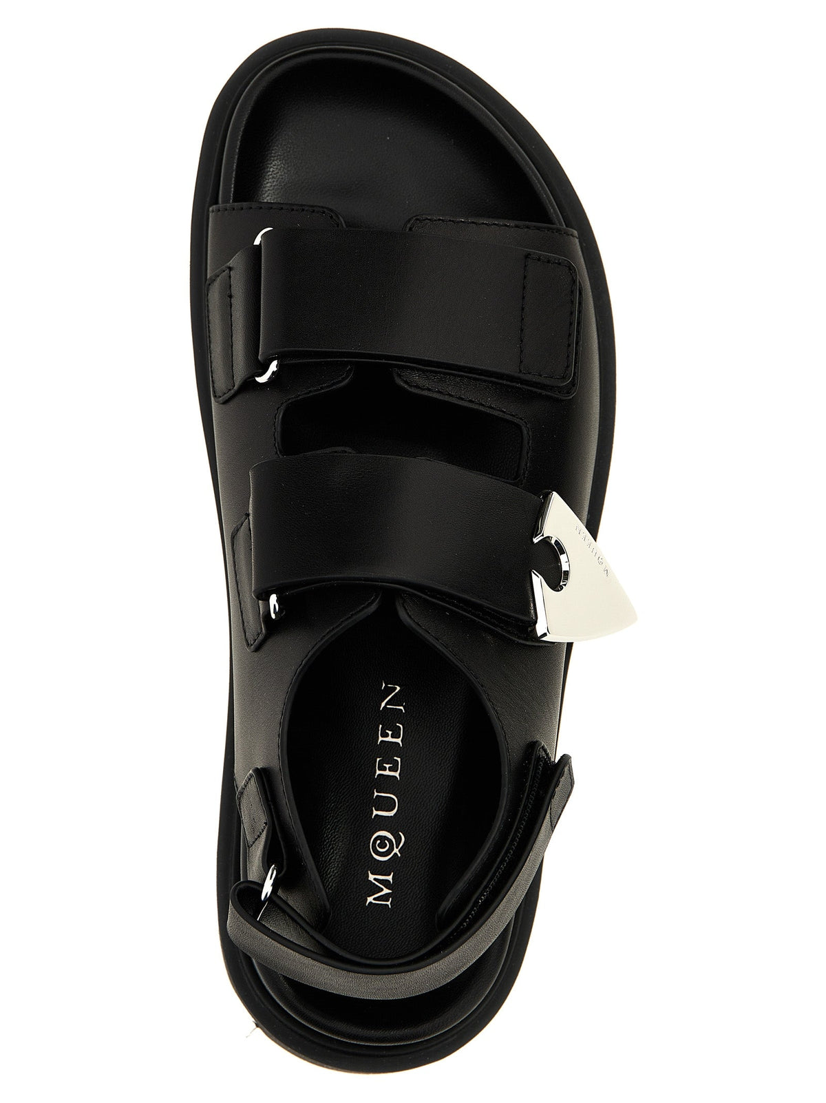 Alexander McQueen Black Calf Leather Bos Taurus Flat Sandals